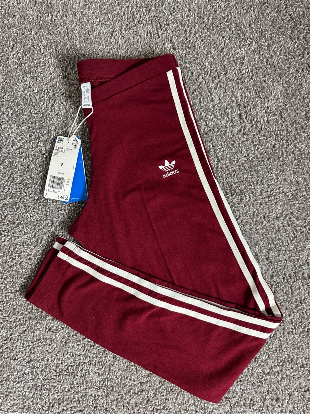adidas Kids Burgundy Leggings with White Stripes